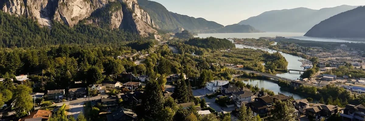Aerial view of the Stawamus Chief and Squamish Estuary